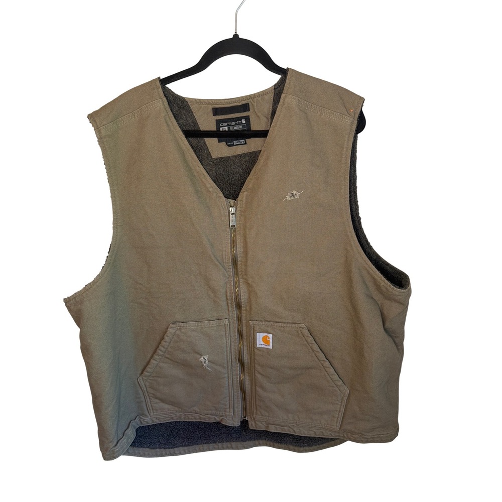 Carhartt Mens 2XL Tall Relaxed Fit Sherpa Lined Canvas Vest Tan Brown OV4394-M
